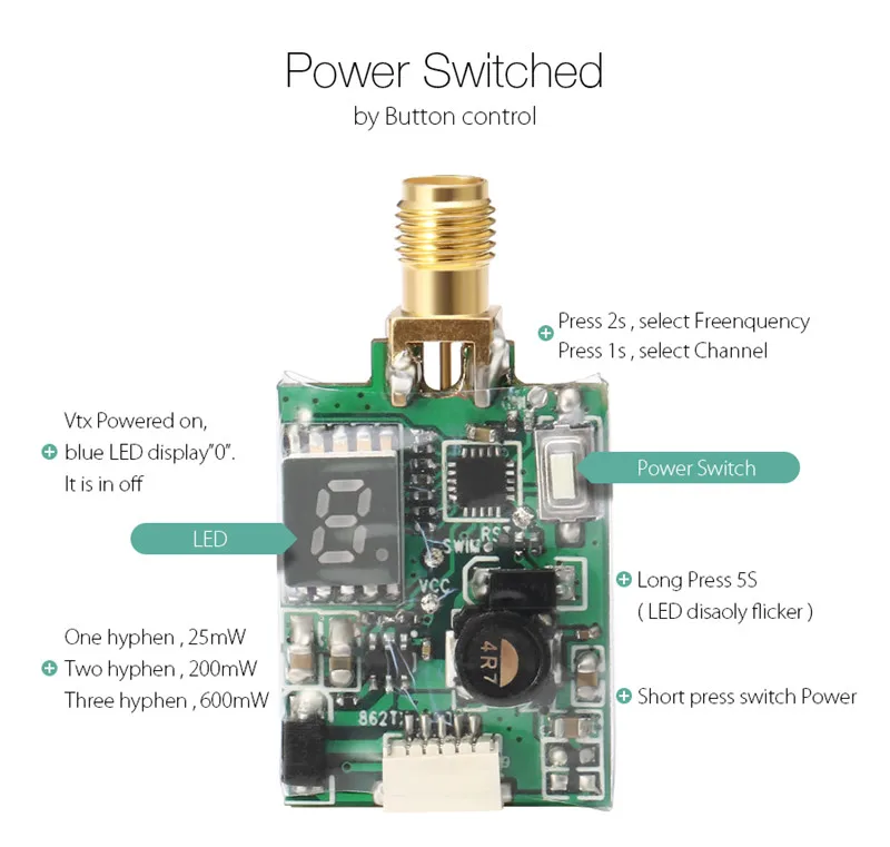 Eachine TX526 5,8G 40CH 25 MW/200 MW/600 MW переключаемый AV беспроводной FPV передатчик RP-SMA женский для квадрокоптера Радиоуправляемый Дрон
