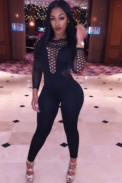 2017 Весенние сексуальные черные Комбинезоны с длинными рукавами женский