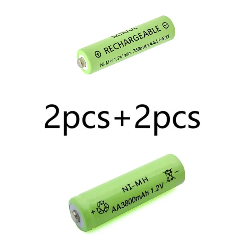 2pcs and 2pcs 20 шт AA 3800mAh Ni-MH аккумуляторы+ 20 шт AAA 750mAh Аккумуляторы - Цвет: 2pcs and 2pcs