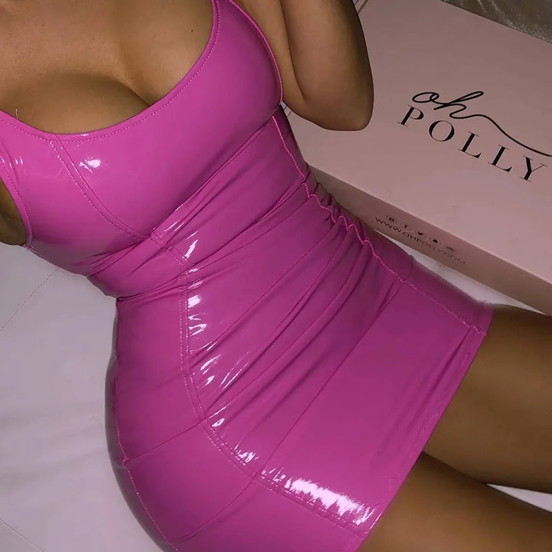 

Toplook PU Dresses Women Pink Party Zipper Booty Babe Bodycon Female 2019 Spring Night Club High Waist Basic Dress Vestidos