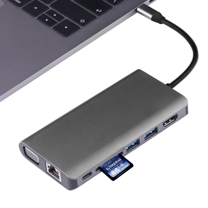 USBC к Rj45 Lan 4K HDMI VGA 2USB 3,0 SD слот для карт 8 в 1 Тип C док-адаптер концентратор для Macbook для samsung Dex режим