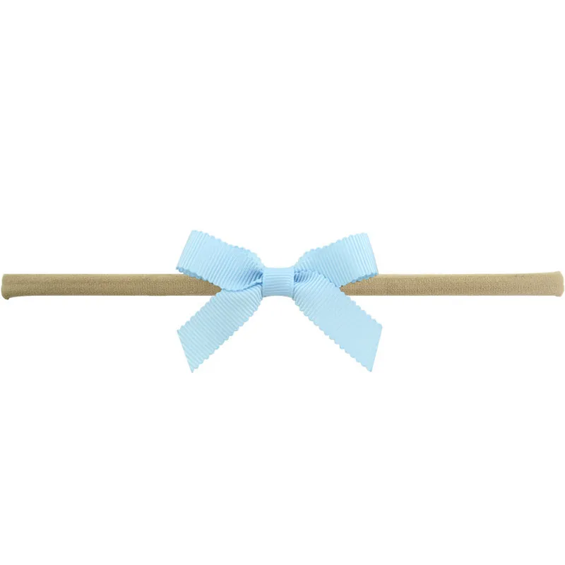 17 Sky Blue Маленькая лента с бантом для маленьких детей, тонкая нейлоновая повязка на голову, ободки для девочек, эластичные повязки на голову для новорожденных, аксессуары для волос - Цвет: 17 Sky Blue