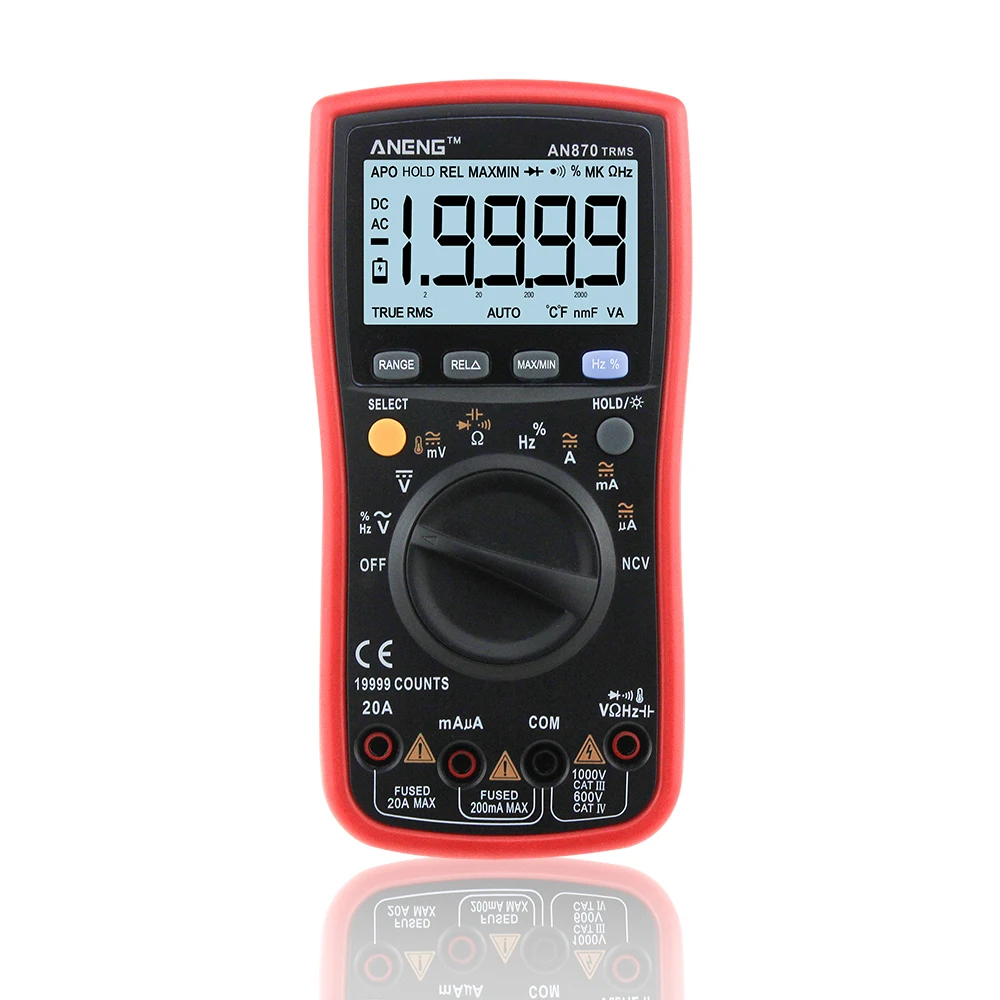 ANENG AN870 красный мультиметр 6000 отсчетов истинный Rms Транзистор тестер Voltimetro AC/DC