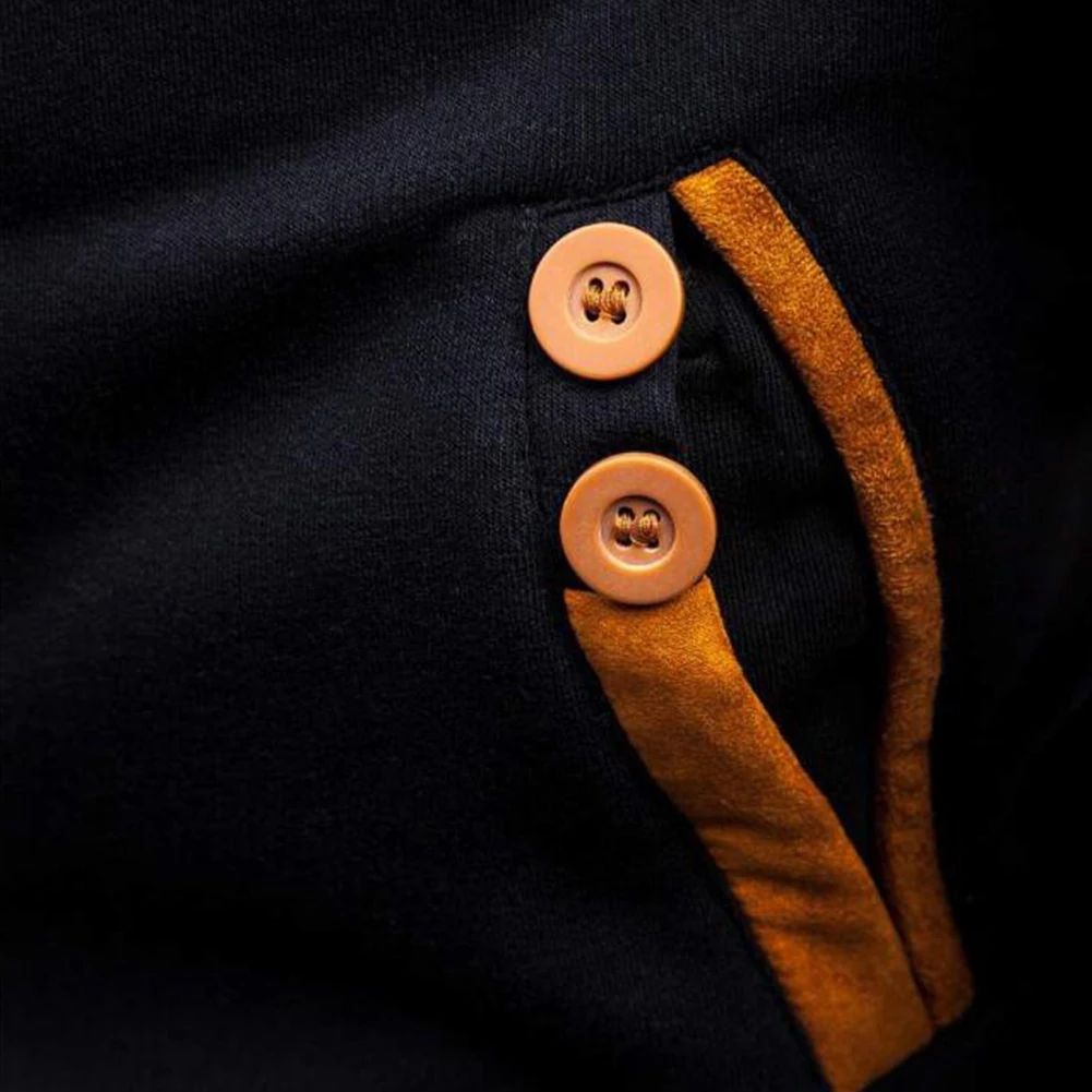 Мужская мода с длинным рукавом пуловер капюшоном Кнопка Декор Pocket Sweatshirt|sweatshirt