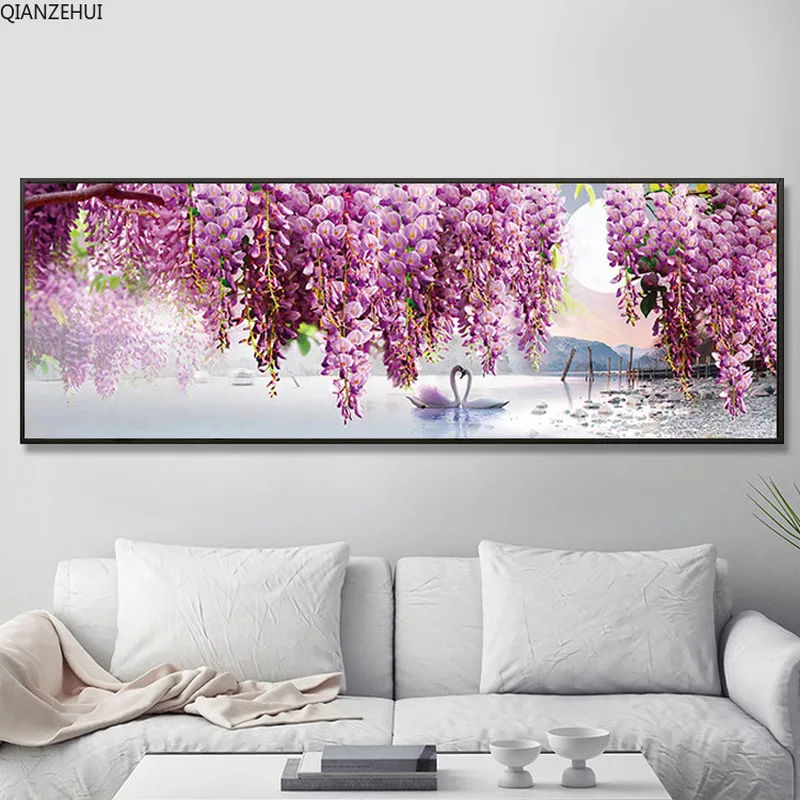 QIANZEHUI алмазная вышивка сделай сам 5D с фиолетовым лебедем круглые алмазы полная