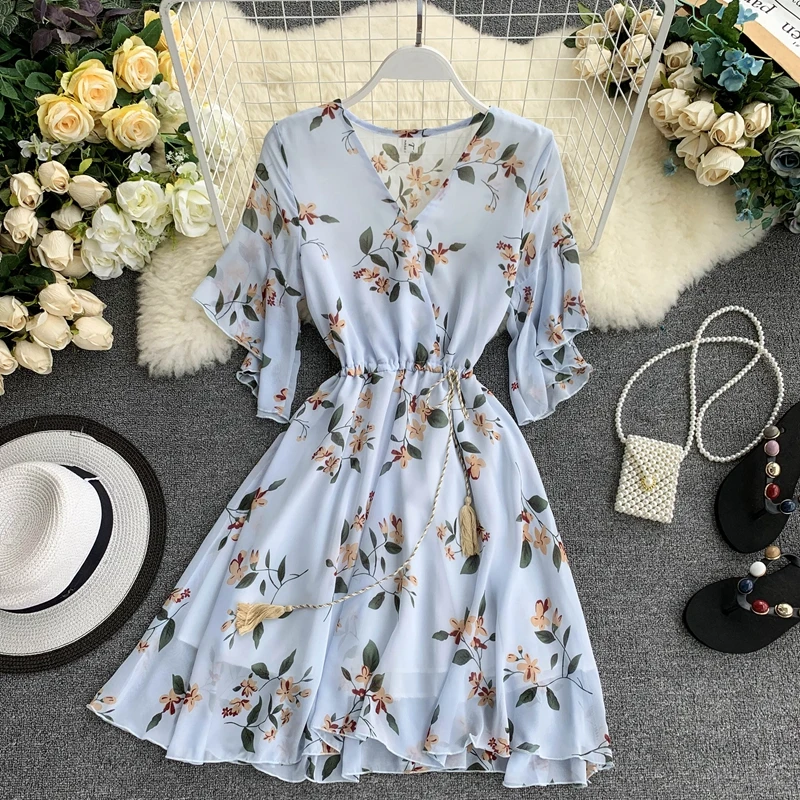 2019 новые модные женские платья шифоновое платье с v образным вырезом и