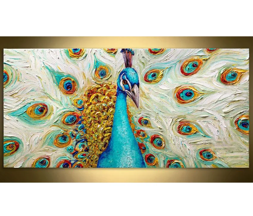 

Hand Painted Blue Peacock knife Oil Painting Modern Home Wall Decoration 3D Canvas Painting
