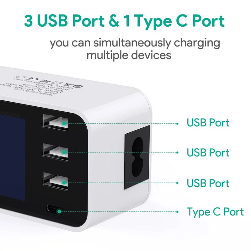Универсальное сетевое зарядное устройство с 3 USB портами и светодиодным
