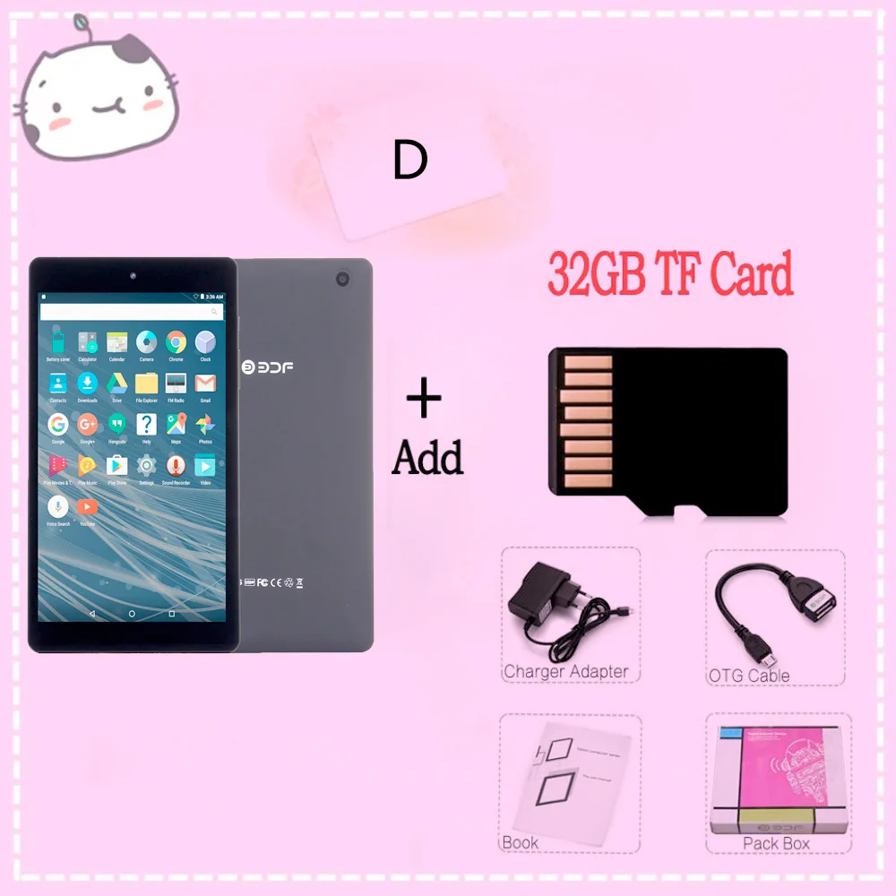 Add 32GB TF Card 8 дюймов Android 6,0 4 ядра 1 г Оперативная память 16G Встроенная память планшетный ПК 1280*800 ips ЖК-дисплей Bluetooth планшеты с модулем Wi-Fi Детские планшеты - Комплект: Add 32GB TF Card