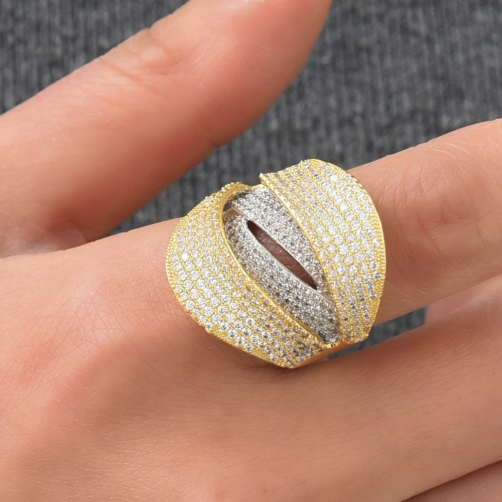

Fashion Full Cubic Zirconia Women Ring Dubai Indian Wide Fingers Statement Rings Engagement Jewelry Girlfriend Wife Gift