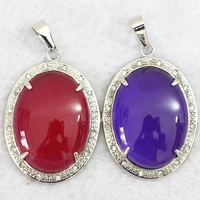 red purple chalcedony jades stone 38x49mm oval pendant fashion women girl charming diy jewelry b1106
