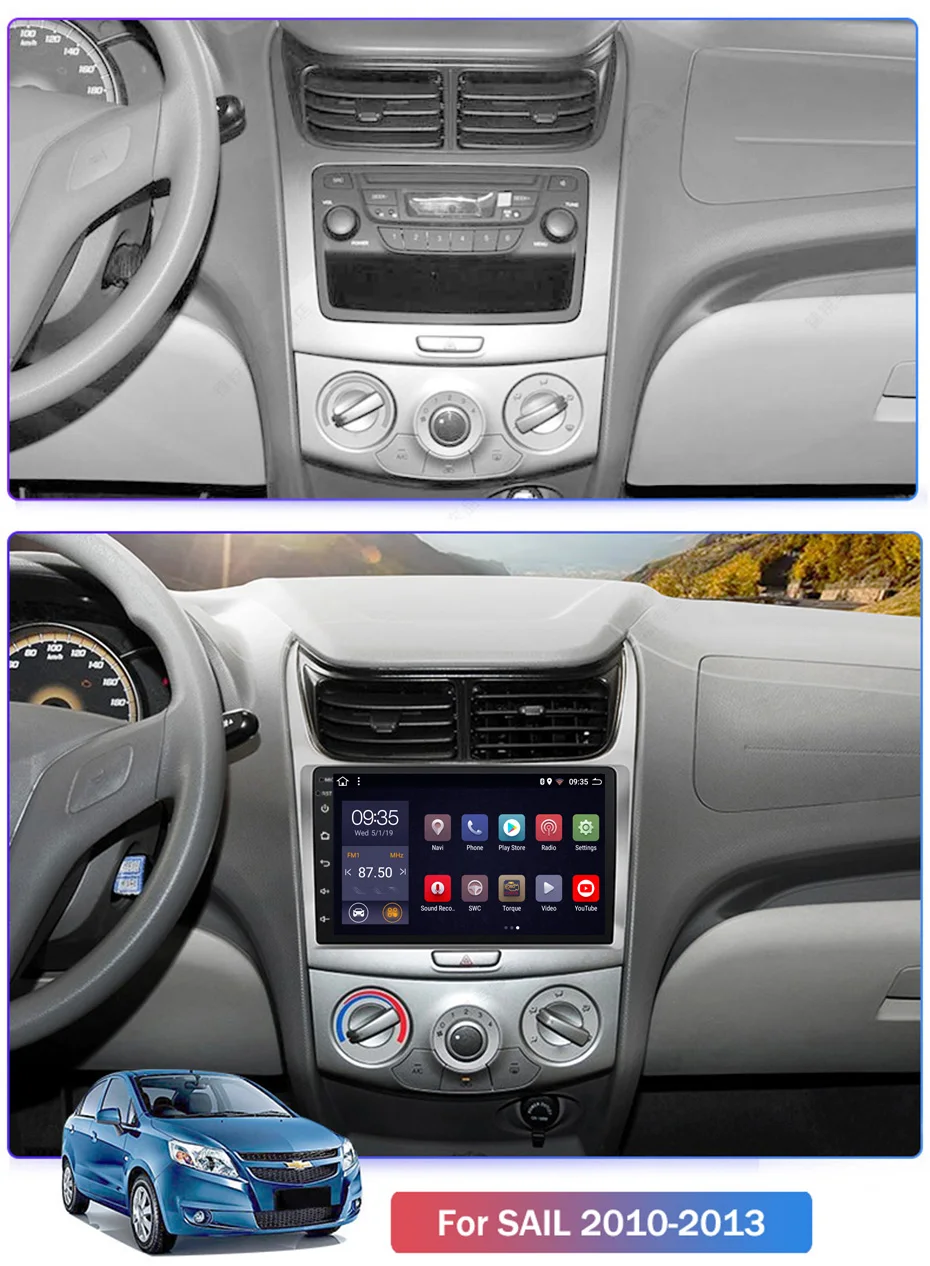 9 дюймов 2.5D IPS HD Мульти-сенсорный экран Android8.1 2G RAM 32G ROM NAVI для Chevrolet SAil 2010-2013 с Bluetooth USB