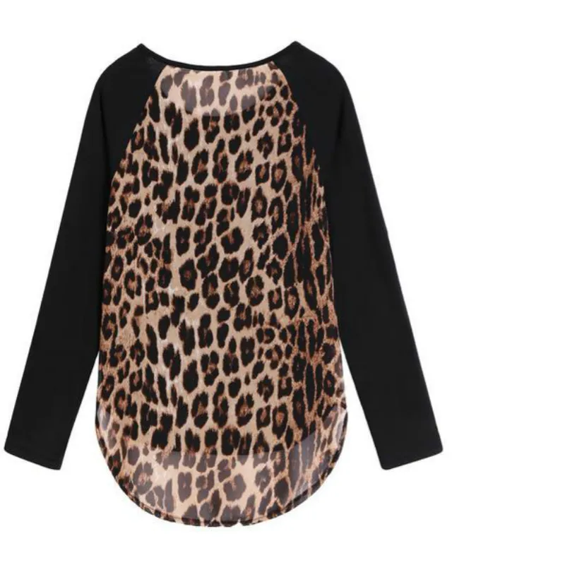 Модные сексуальные леопардовые сплайсинга женщин с длинным рукавом шифон Топы