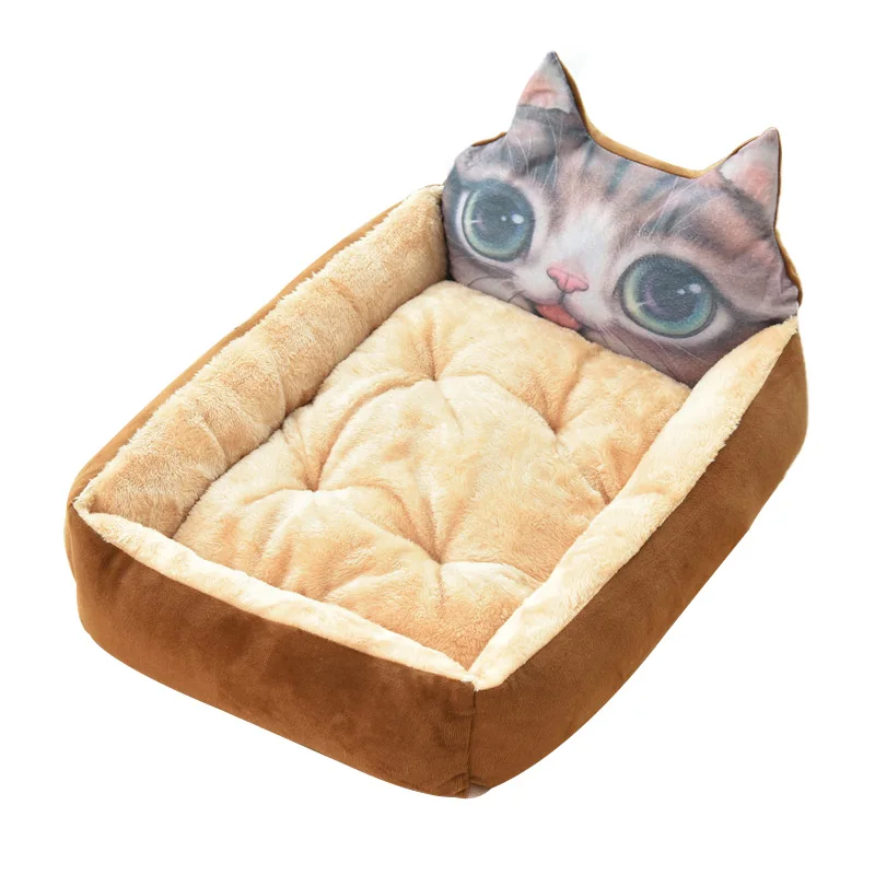 Pawstrip Милая зимняя кровать для собаки, диван, мягкая теплая кровать для кошки, домик с мультипликационным принтом, маленькая собака, кровать, подушка, диван для домашних животных, кровать для собаки, чихуахуа, Тедди - Цвет: Brown Cat