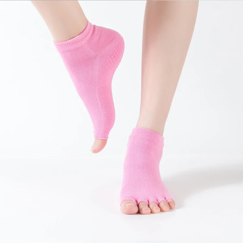 Pink 1 пара спортивных носков для занятий балетом женские профессиональные нескользящие носки с открытым носком для йоги хлопковые носки с пятью пальцами носки для пилатеса - Цвет: Pink