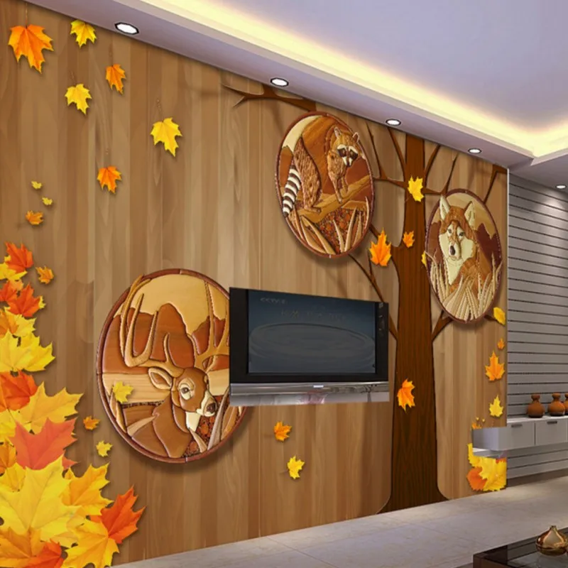 Обои 3dwallpaper 3d на заказ осенние деревянные рельефные ТВ фон настенная спальня