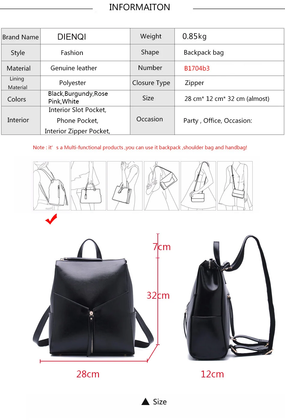 DIENQI Fashion female genuine leather women backpack feminine backpack for teenager girls school bag backbag schoolbag