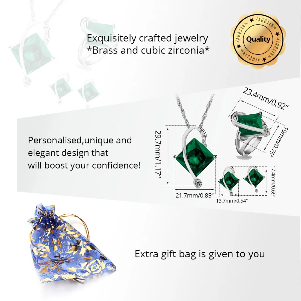 Almei квадратные ювелирные наборы зеленый горный хрусталь изделия Bijoux ювелирный