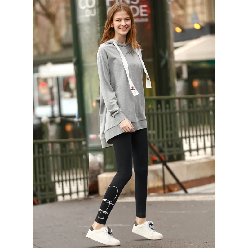 Black Leggings Amii минималистичные Харадзюку принтованные женские леггинсы весна Новые повседневные солидные имперские эластичные талии тонкие обтягивающие женские длинные брюки - Цвет: Black Leggings