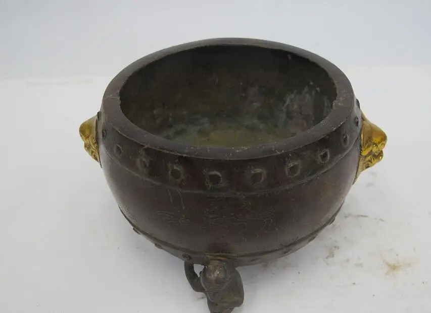 China Folk old Bronze Gilt Fu Foo Dog Lion three Monkey Incense Burner Censer | Дом и сад