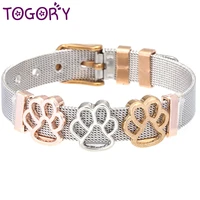 togory crystal cute dog claw slide charm keeper bracelets stainless steel fine mesh bracelet for women fashion christmas jewelry