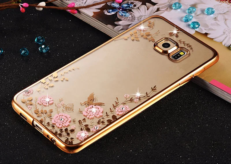 gold with pink Алмазные Цветочные силиконовый чехол-накладка из мягкого ТПУ чехол s для samsung Galaxy S8 S7 J3 S6 чехол J1 J5 J7 A3 A5 A7 J2 J5 Prime S3 S4 чехол - Цвет: gold with pink