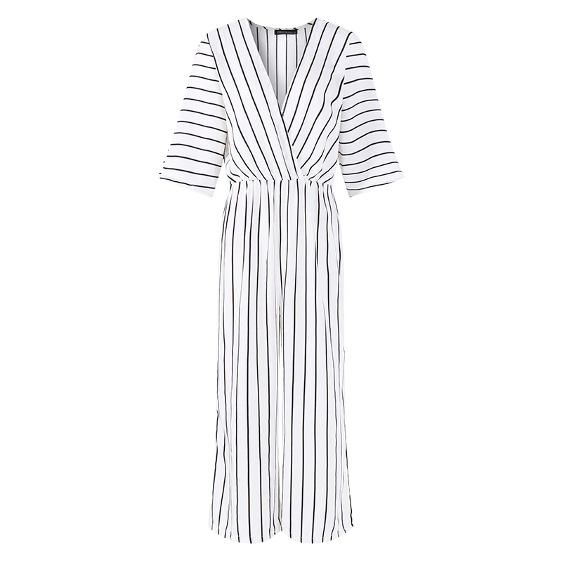 Летние женские комбинезоны в полоску с v-образным вырезом повседневные