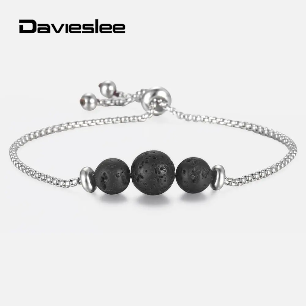 Davieslee черные бусины из лавы камень браслет для мужчин и женщин эфирное масло