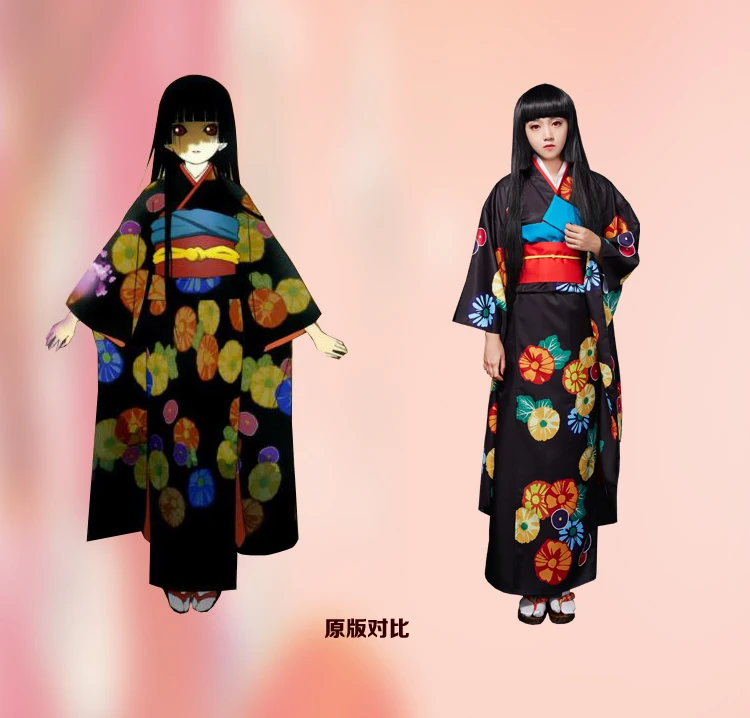 Anime! Jigoku Shoujo Enma Ai Bathrobe Kimono Lovely Gothic Uniform Cosplay Costume Halloween Carnival Outfit Free Shipping |
