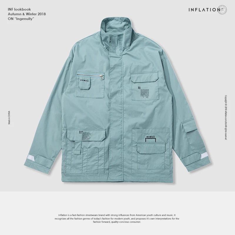 INFLATION Multi-pocket Stand Collar тонкая куртка новая осенняя мужская пальто тактическая