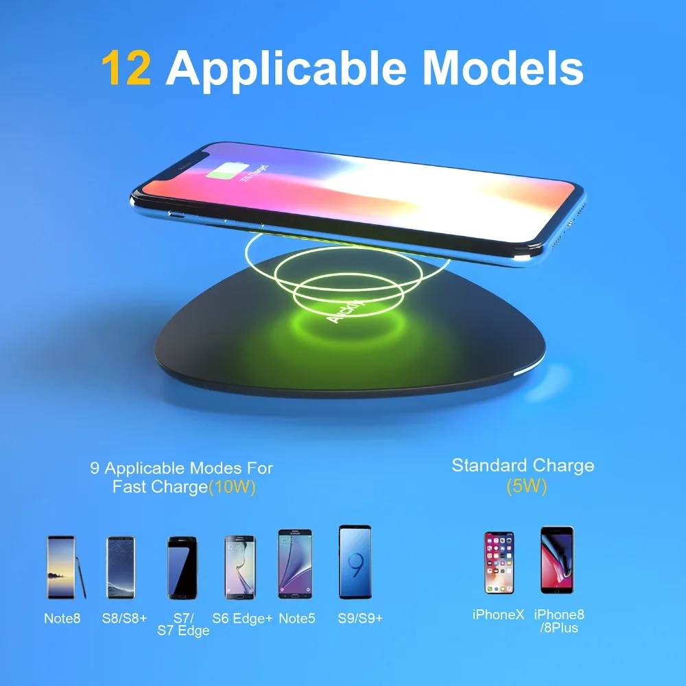 Wofalo 10 Вт Qi Беспроводной Зарядное устройство Quick Charge 3 0 для iPhone X/8/8 плюс Быстрая