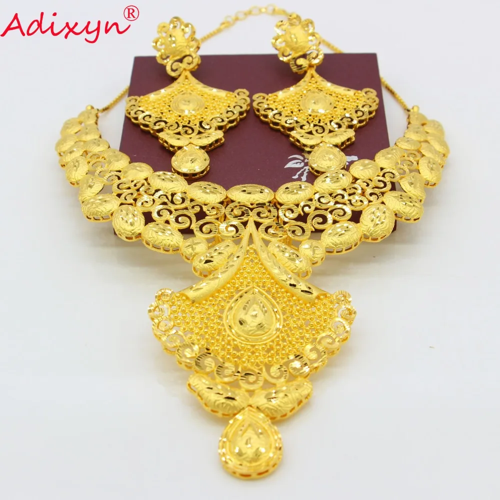 Adixyn индийский свадебный ювелирный набор золотого цвета/медное ожерелье серьги