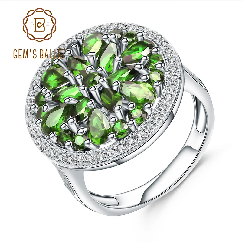 Женское кольцо из диопсида GEM'S BALLET Винтажное 100% стерлингового серебра 925 пробы