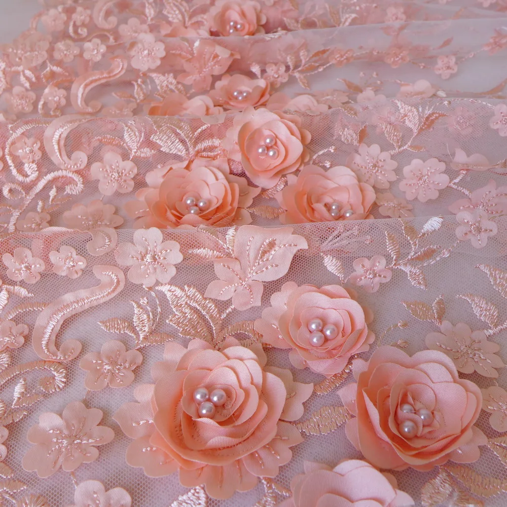 Свадебная кружевная ткань с фиолетовыми лепестками 125 см|wedding lace fabric|fabric with beadslace