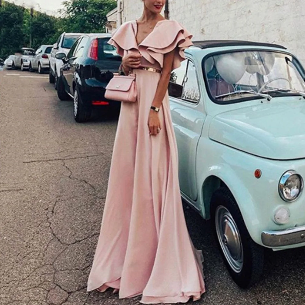 Plus Size 5XL High Quality Women Fashion 2019 Summer Ruffle Party Evening Long Style Dress Sexy V Neck Tunic Floor Length | Женская