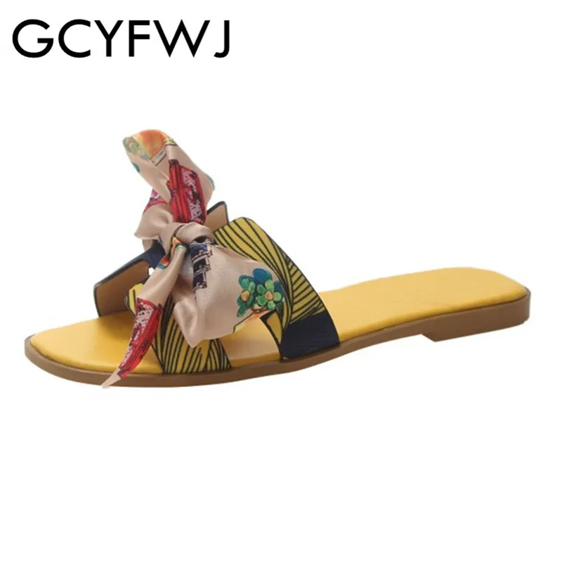 GCYFWJ/женские шлепанцы коллекция 2019 года сезон лето разноцветная лента с бантом