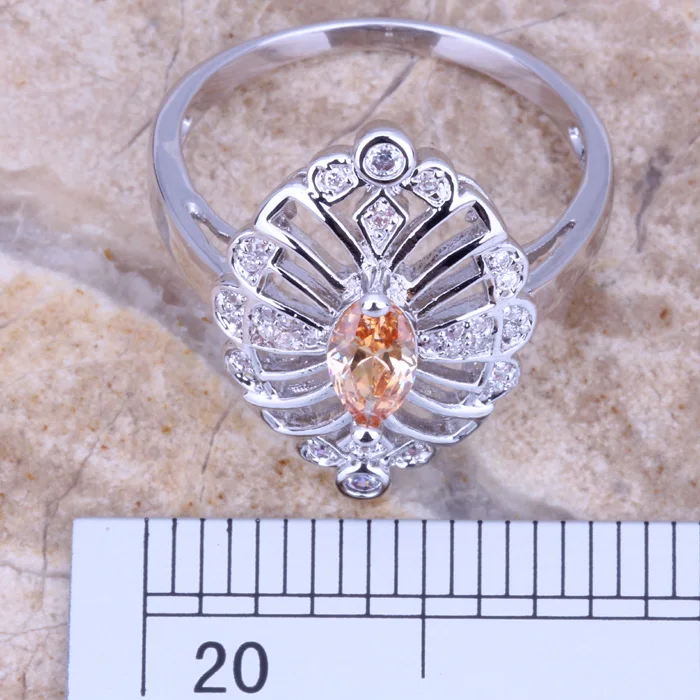 Пирсинг цвета шампанского Morganite белое посеребренное кольцо CZ Размер 6 / 7 8 9 D600A |