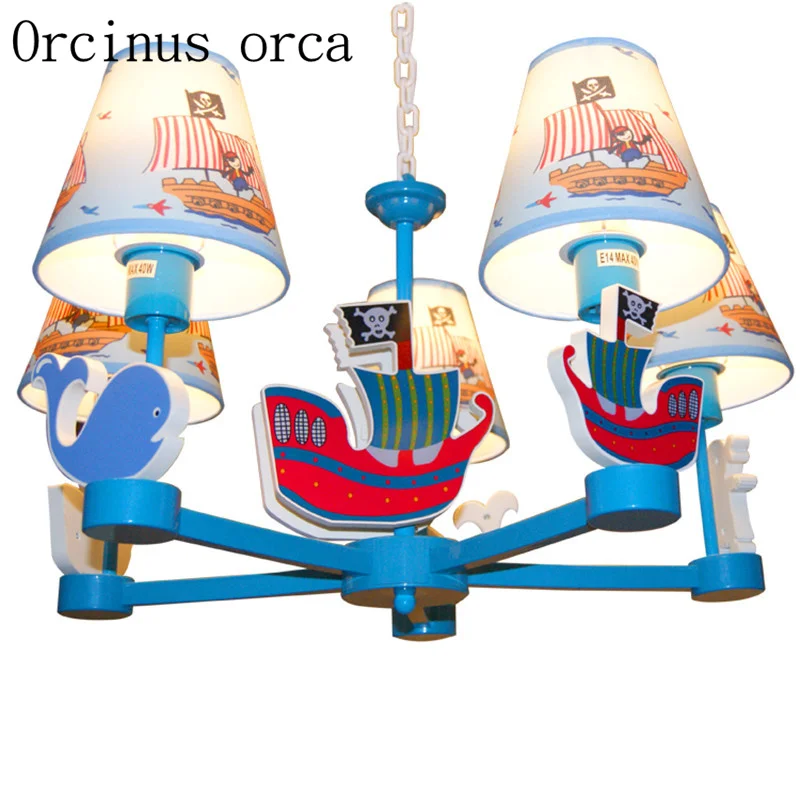 Детская люстра в средиземноамериканском стиле с пиратским кораблем модная синяя