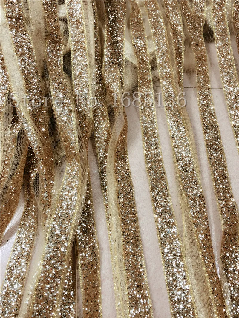 Good looking design African glitter french Net Lace gold glued Tulle Fabric for sexy dress | Дом и сад