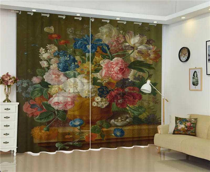 

Morden Blackout Window Curtain Oil painting flower 3D Curtains For girls Bedding room Living room Hotel Drapes Cortinas De Sala