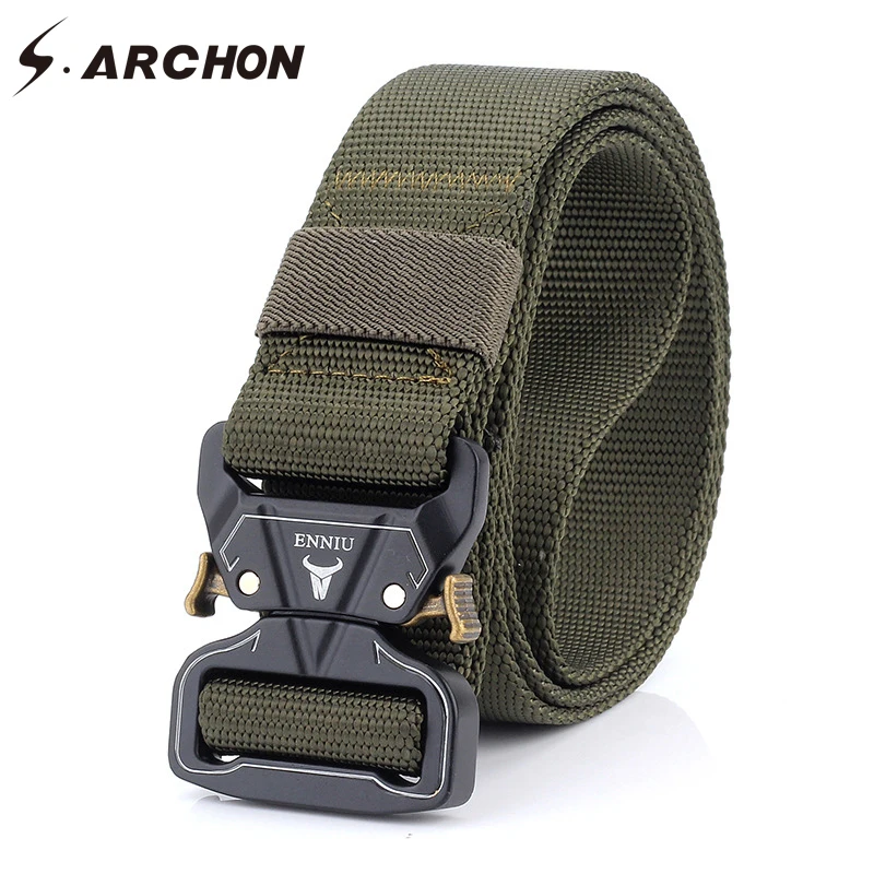 Мужской брезентовый ремень S.ARCHON тактический пояс с металлической пряжкой