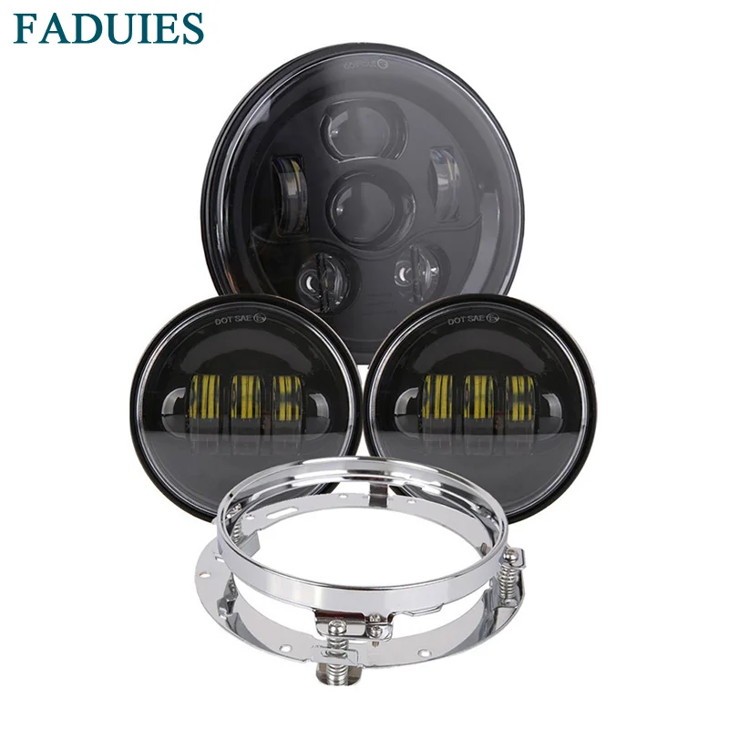 

FADUIES Black 7 inch LED Headlight / 4.5 inch Passing Fog Light +7" Bracket For Harley Classic Electra Glide Street