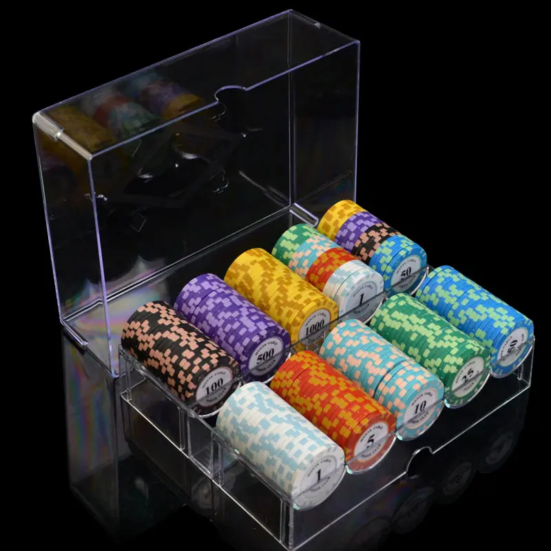 200pcs with lid 100/200 шт казино Корона Монте Карло глины покер чип комплекты внутреннюю металлическую с отделкой Стикеры с коробкой 14g Техасский покер - Цвет: 200pcs with lid