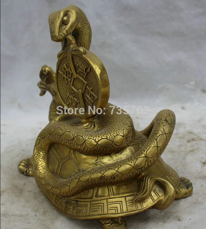 ZSR 001473 8" Chinese Folk Fengshui Brass Wealth Zodiac Snake Dragon Tortoise Turtle Statue | Дом и сад