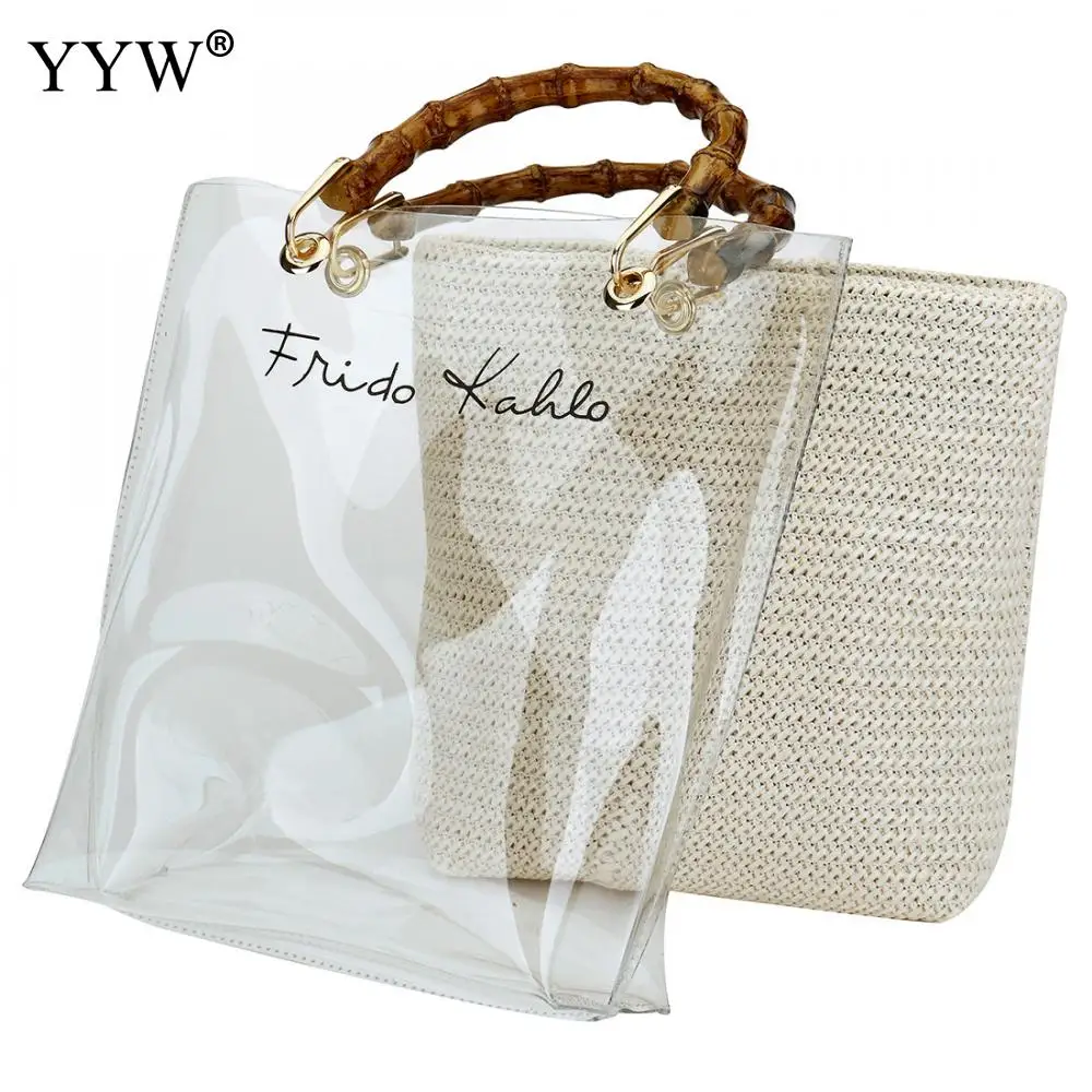 Сумка-тоут женская из ПВХ прозрачная соломенная 2 шт. | Багаж и сумки