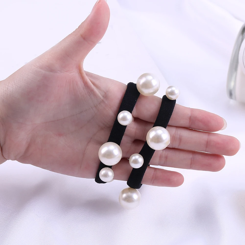 2 шт./лот модная жемчужная эластичная резинка для волос Простой черный держатель