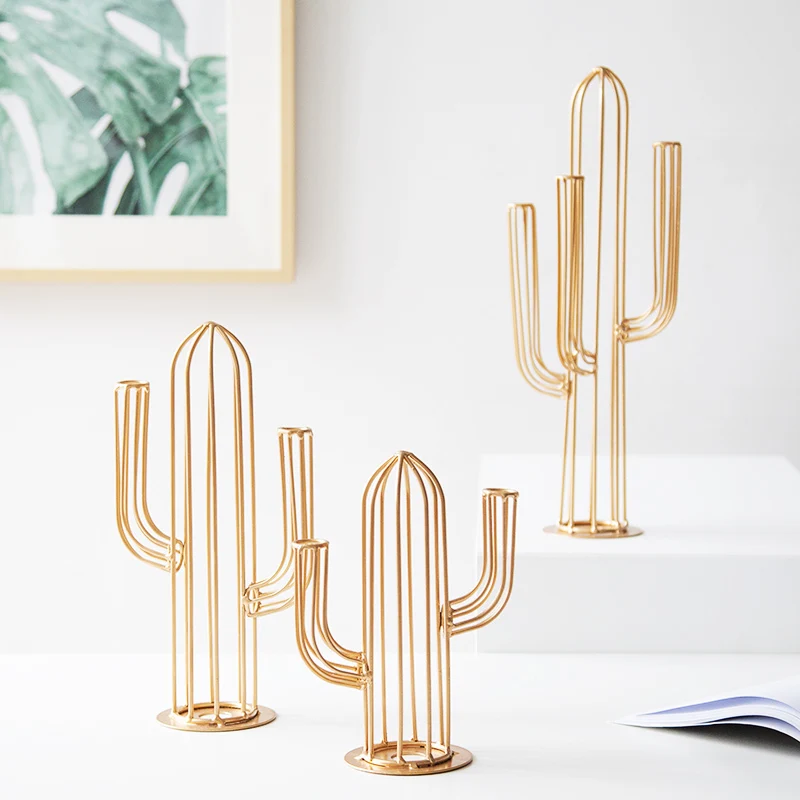 

Ins hot Nordic design modern Home Decoration Cactus Figure plant jewelry Decoration gold metal Gift Modeling Figure Plants