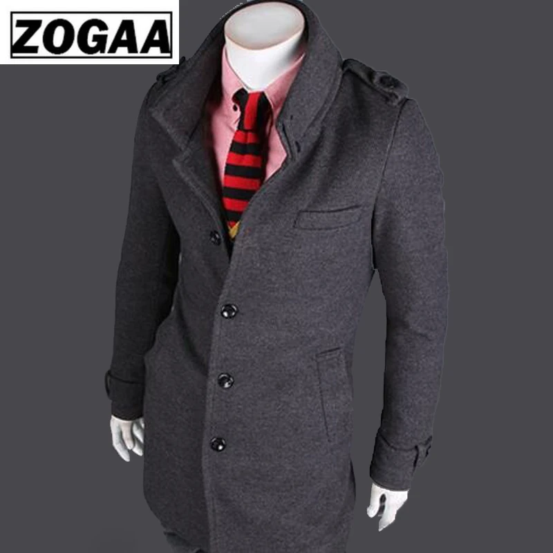ZOGAA английский стиль шерсть зимнее Мужское Пальто приталенное пальто мужская