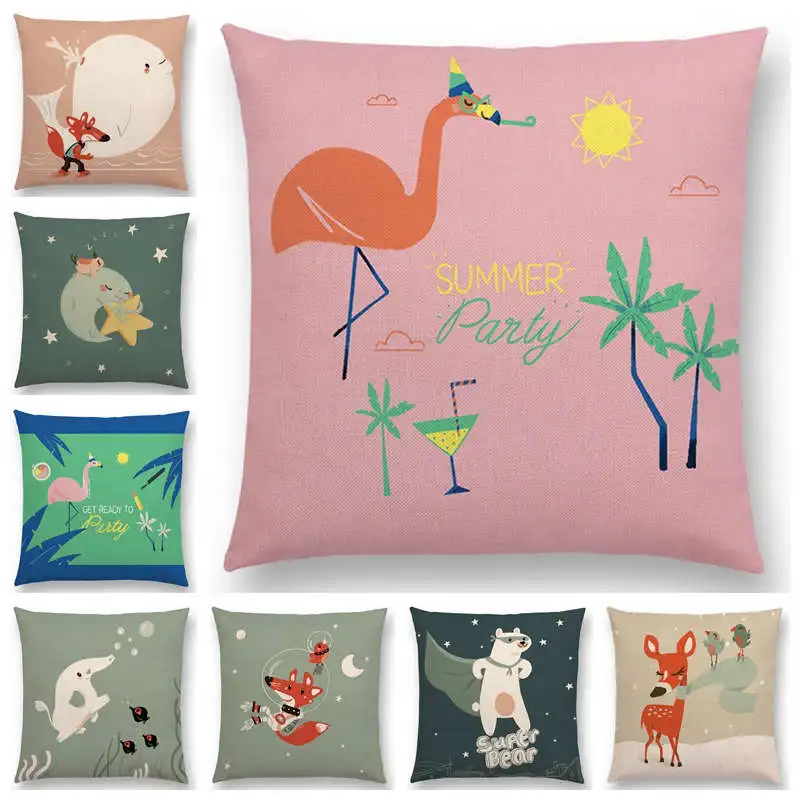 Супер веселый милый мультяшный чехол для подушки с животными фламинго лиса Кит