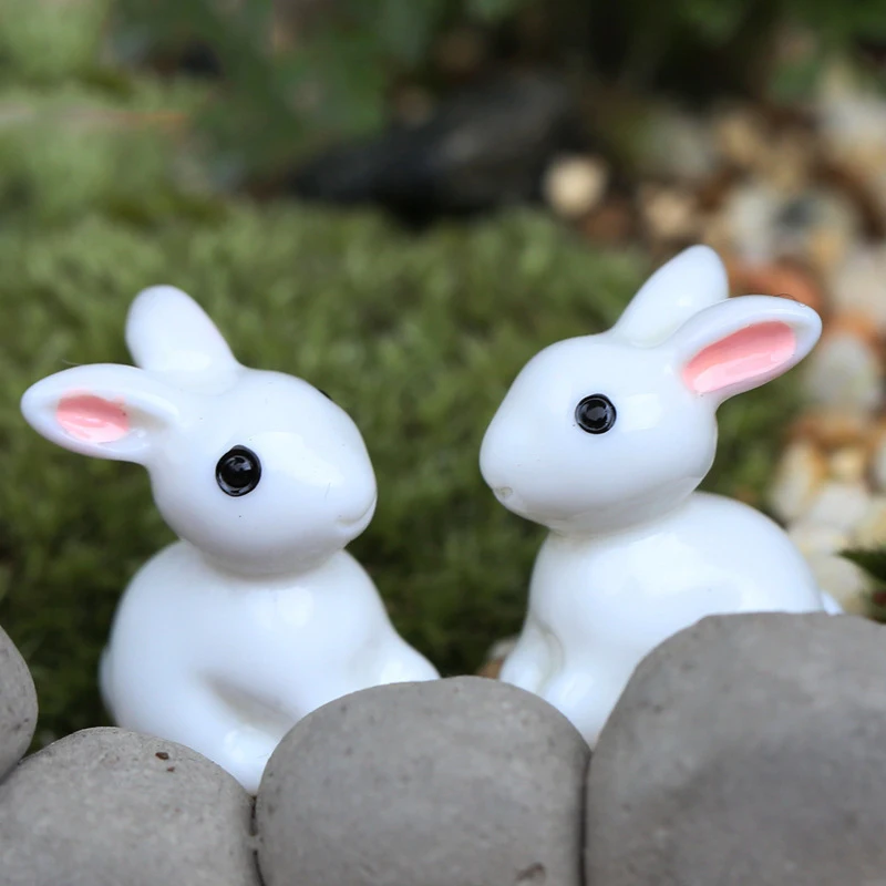 Funny Mini Rabbit 2pcs Figurine Fairy Garden Dollhouse Plant Ornament Decor | Дом и сад